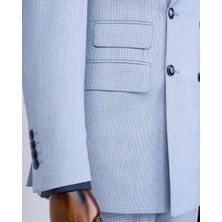 İtalyan Stil Slim Fit Erkek Kruvaze Ceket Pantolon Takım Elbise Mavi T12982