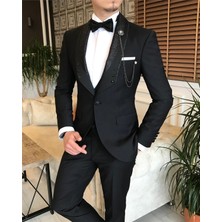 Terzi Adem İtalyan kesim ceket yelek pantolon damatlık set Siyah T4913