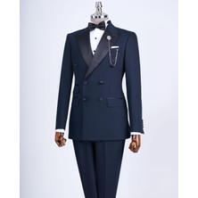 Terzi Adem Italyan Kesim Slim Fit Kruvaze Ceket Pantolon Damatlık Set Lacivert T9215