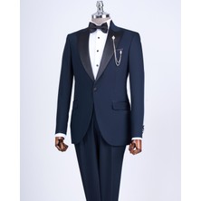 Terzi Adem İtalyan kesim slim fit sivri yaka ceket pantolon damatlık set lacivert T9191