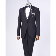 Terzi Adem Altun İtalyan stil slim fit ceket yelek pantolon damatlık set siyah T11776