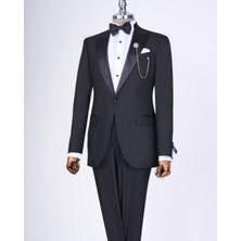 Terzi Adem Altun İtalyan kesim slim fit sivri yaka ceket pantolon damatlık set siyah T11836