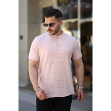 Kısa Kol Hakim Yaka Keten Gömlek