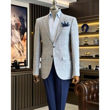 Terzi Adem Altun İtalyan stil slim fit ekose erkek ceket lacivert T12549