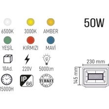 50WATT LED Projektör | Mavi Işık | Bahçe, Halı Saha, Dış Mekan Aydınlatma | IP66 Su Geçirmez