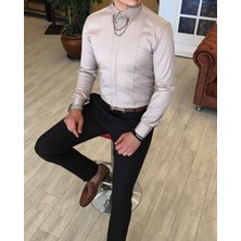 Terzi Adem İTALYAN KESİM  ERKEK  SATEN BEJ ZİNCİRLİ GÖMLEK T4095