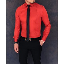 Terzi Adem Italyan Stil Slim Fit Erkek Kravat Yaka Gömlek Kiremit T5904