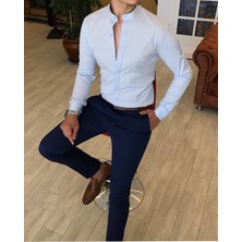 Terzi Adem Italyan Kesim Slim Fit Erkek Hakim Yaka Gömlek Buz Mavisi T4796