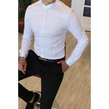 Terzi Adem Italyan Kesim Slim Fit Erkek Hakim Yaka Gömlek Beyaz T4797