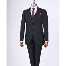 Italyan Stil Slim Fit Ceket Yelek Pantolon Takım Elbise Siyah T13503