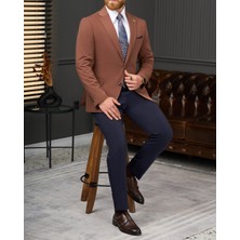 Italyan Stil Slim Fit Kombin Takım Elbise  Kiremit T13929