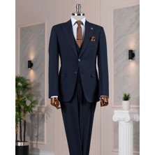 Italyan Stil Slim Fit Ceket Yelek Pantolon Takım Elbise Lacivert T14312