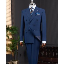 Italyan Stil Kruvaze Ceket Pantolon Takım Elbise Lacivert T14117