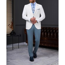 Italyan Stil Slim Fit Kombin Takım Elbise  Beyaz T13930