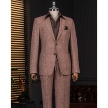 Italyan Stil Slim Fit Mono Yaka Ceket Pantolon Takım Elbise Bordo T14362