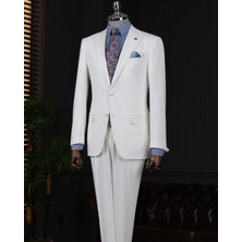 Italyan Stil Slim Fit Ceket Pantalon Takım Elbise Ekru T14004