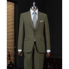 Italyan Stil Slim Fit Ceket Pantolon Takım Elbise Haki T14161