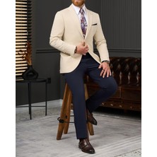 Italyan Stil Slim Fit Kombin Takım Elbise Bej T13927