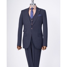 Italyan Stil Slim Fit 8 Drop Ceket Yelek Pantolon Takım Elbise Lacivert T13357