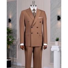 Italyan Stil Kruvaze Ceket Pantolon Takım Elbise Kahverengi T14192