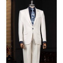 Italyan Stil Slim Fit Ceket Pantolon Takım Elbise Ekru T14158