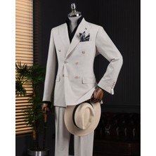 İtalyan stil slim fit kruvaze ceket pantolon takım elbise bej T14113