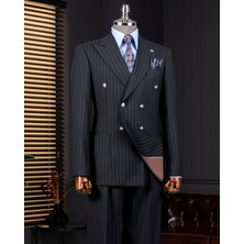 Italyan Stil Slim Fit Kruvaze Ceket Pantolon Takım Elbise Siyah T14294