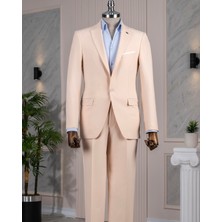 Italyan Stil Slim Fit Ceket Pantolon Takım Elbise Bej T14160