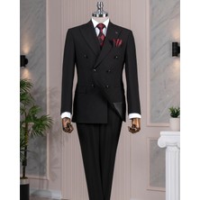 Italyan Stil Kruvaze Ceket Pantolon Takım Elbise Siyah T14115