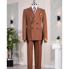 Italyan Stil Kruvaze Ceket Pantolon Takım Elbise Kahverengi T14387