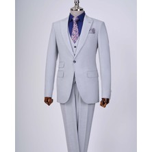 Italyan Stil Slim Fit 8 Drop Ceket Yelek Pantolon Takım Elbise Gri T12634
