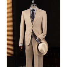 Italyan Stil Kombin Takım Elbise Ceket Yelek Pantalon Bej T14037