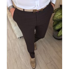 Terzi Adem Italyan Stil Slim Fit Erkek Kumaş Pantolon Kahverengi T4488