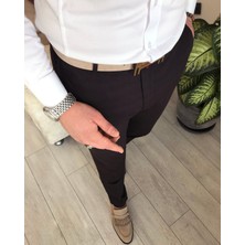 Terzi Adem Italyan Stil Slim Fit Erkek Kumaş Pantolon Kahverengi T4488