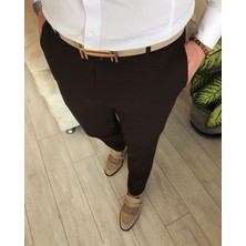 Terzi Adem Italyan Stil Slim Fit Erkek Kumaş Pantolon Kahverengi T4488