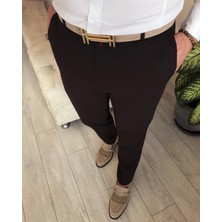 Terzi Adem Italyan Stil Slim Fit Erkek Kumaş Pantolon Kahverengi T4488