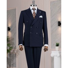 Italyan Stil Kruvaze Ceket Pantolon Takım Elbise Lacivert T14190