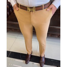 Terzi Adem İtalyan Stil Slim Fit Erkek Kumaş Pantolon Açık Camel T4678
