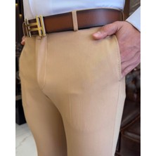 Terzi Adem İtalyan Stil Slim Fit Erkek Kumaş Pantolon Açık Camel T4678