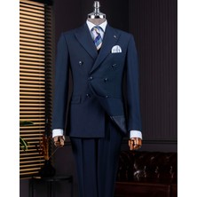 Italyan Stil Kruvaze Ceket Pantolon Takım Elbise Lacivert T14116