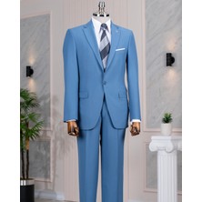 Italyan Stil Slim Fit Ceket Pantolon Takım Elbise Petrol T14157