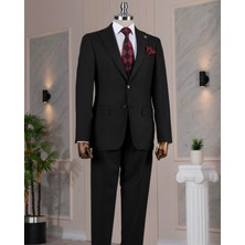 Italyan Stil Slim Fit Mono Yaka Ceket Pantolon Takım Elbise Siyah T14290