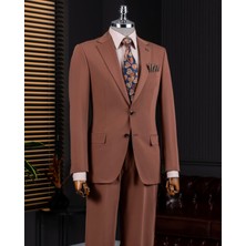 Italyan Stil Slim Fit Ceket Pantalon Takım Elbise Kahverengi T13999