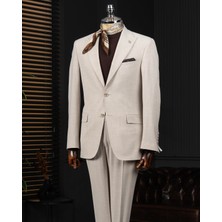 Italyan Stil Slim Fit Ceket Pantolon Takım Elbise Bej T14142