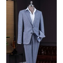 Italyan Stil Slim Fit Mono Yaka Ceket Pantolon Takım Elbise Lacivert T14369