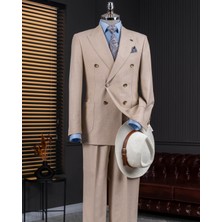 Italyan Stil Kruvaze Ceket Pantolon Takım Elbise Camel  T14095