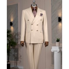 Italyan Stil Slim Fit Kruvaze Ceket Pantolon Takım Elbise Bej T14202