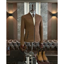 Terzi Adem İtalyan stil slim fit mevsimlik erkek süet mont kahverengi T9173