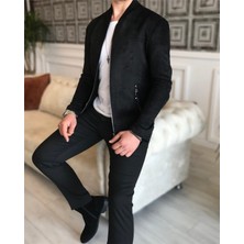 Terzi Adem İtalyan stil slim fit mevsimlik erkek süet mont ince ceket Siyah T4907