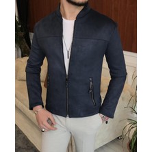 Terzi Adem İtalyan stil slim fit mevsimlik erkek süet mont lacivert T9174